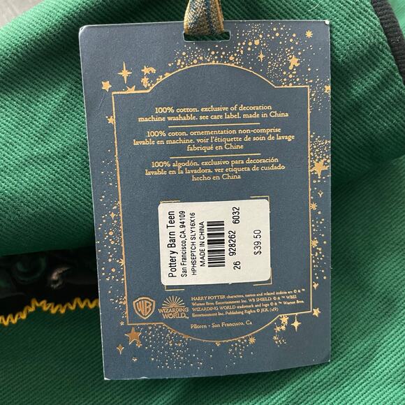 Pottery Barn Teen Harry Potter House Patch Slytherin Pillow Cover 16” Square NWT - Picture 6 of 8